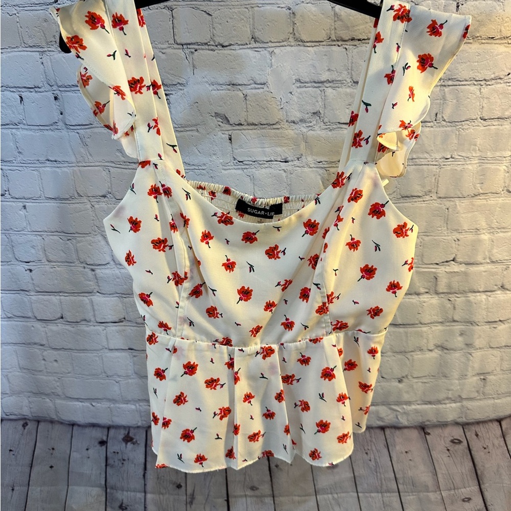 Sugarlips White Ruffled Blouse with Peplum